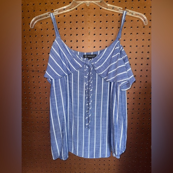 Inc Blouse Blue And White Size Medium 🩷 - Picture 1 of 4